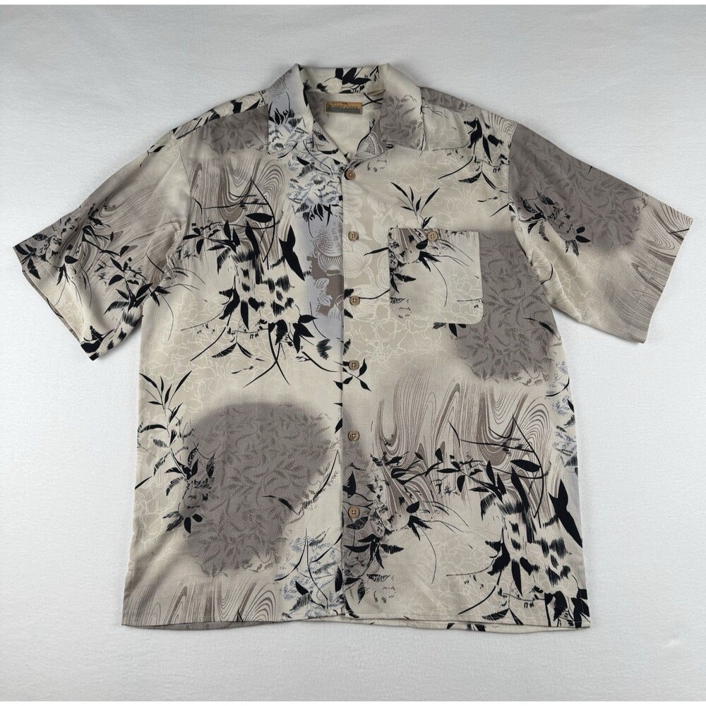 Bobby Chan Men's 100% Silk Hawaiian Floral Button-Up Shirt Short Sleeve Large
